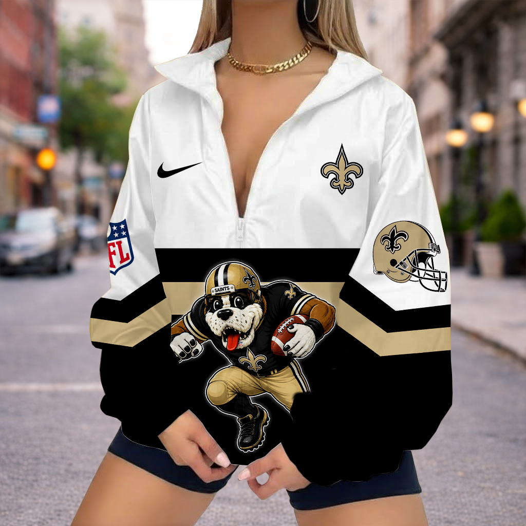 FINAL SALE - NEW CUSTOMIZED NFL24 NOS NEW ORLEANS SAINTS V-NECK ZIPPER SWEATSHIRT JACKET
