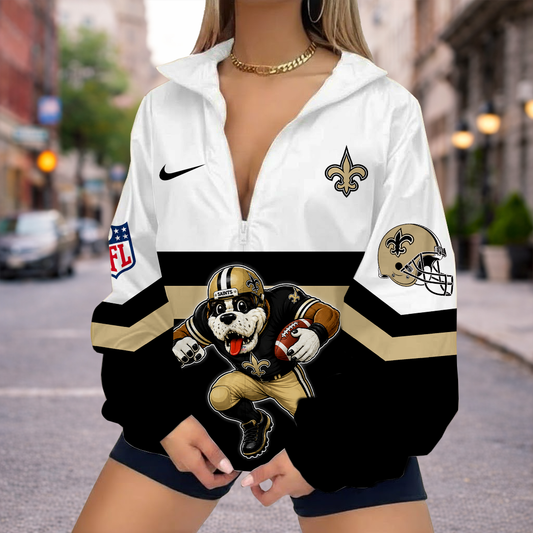 FINAL SALE - NEW CUSTOMIZED NFL24 NOS NEW ORLEANS SAINTS V-NECK ZIPPER SWEATSHIRT JACKET