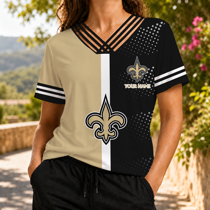 VIRAL EDITION - NEW CUSTOMIZED NFL24 NOS NEW ORLEANS SAINTS V-NECK SHIRT