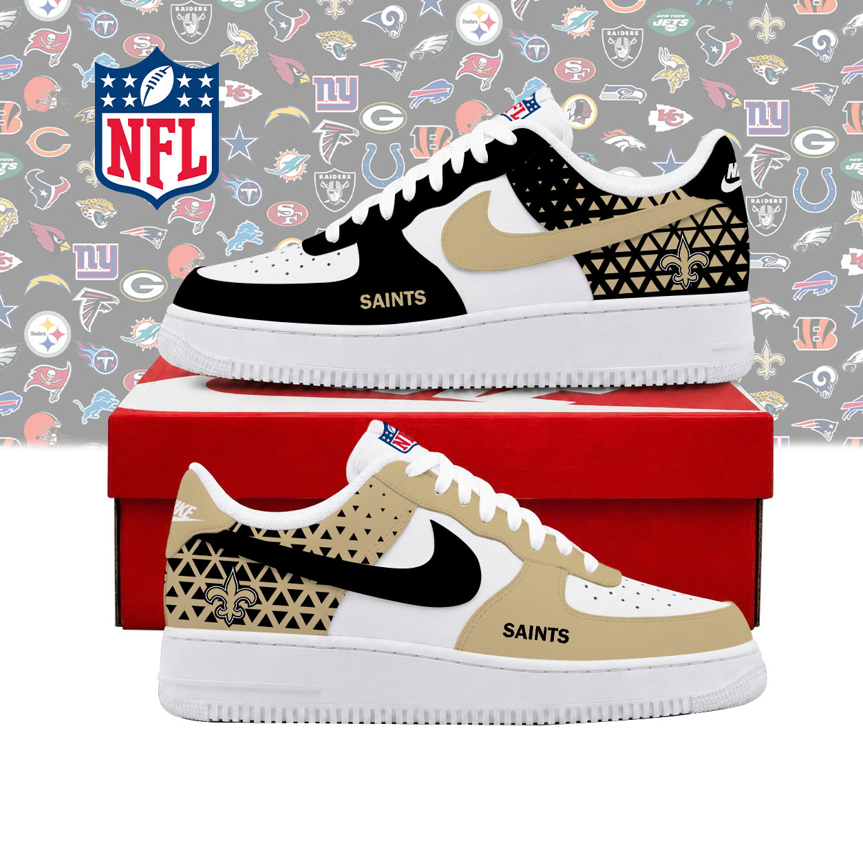 SPECIAL EDITION - NEW CUSTOMIZED NFL24 NOS NEW ORLEANS SAINTS AF1 SHOES