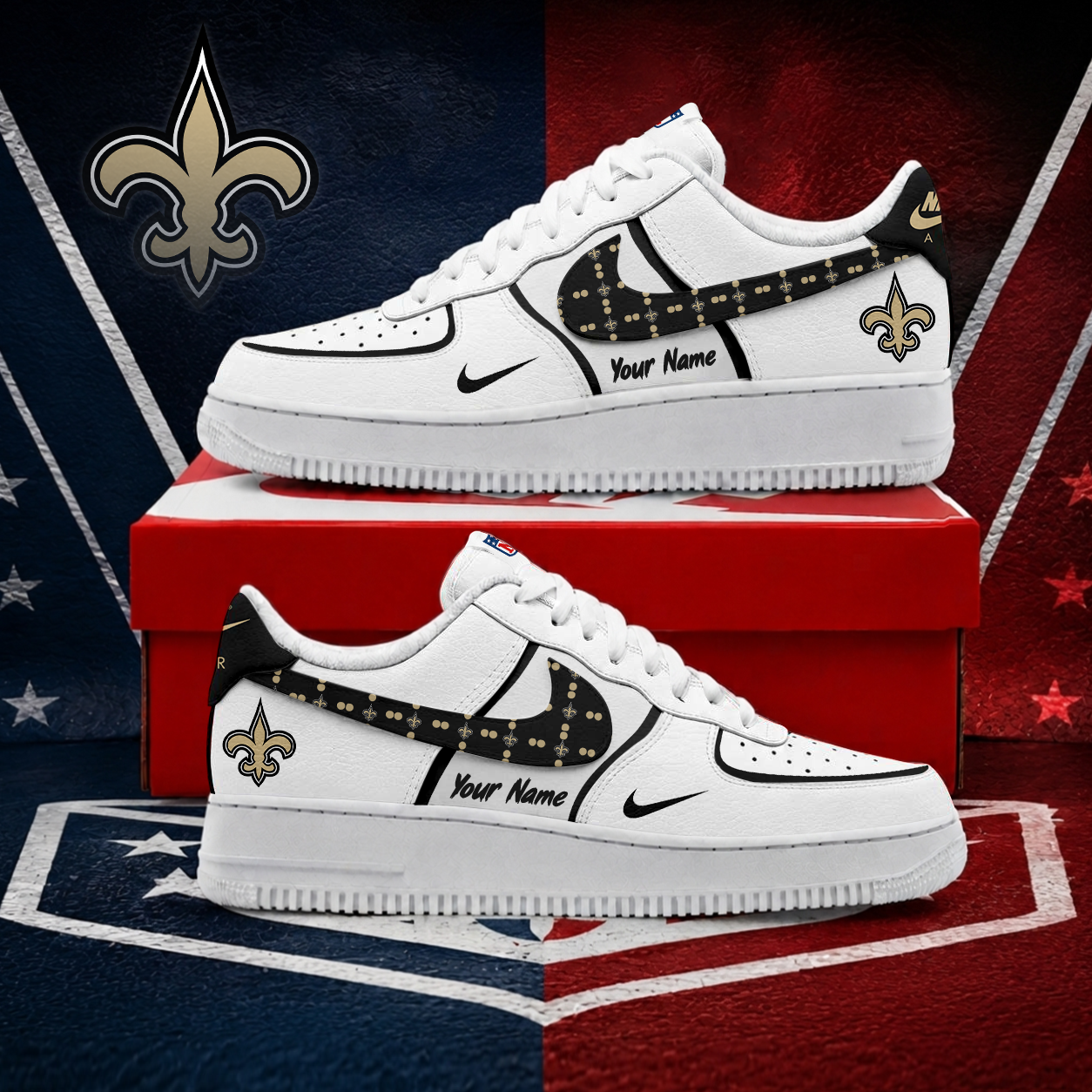 FINAL SALE - NEW CUSTOMIZED NFL24 NOS NEW ORLEANS SAINTS AF1 SHOES