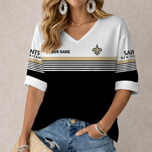 LIMITED EDITION - NEW CUSTOMIZED NFL24 NOS NEW ORLEANS SAINTS WOMEN'S HEART V-NECK LONG SLEEVE SHIRT