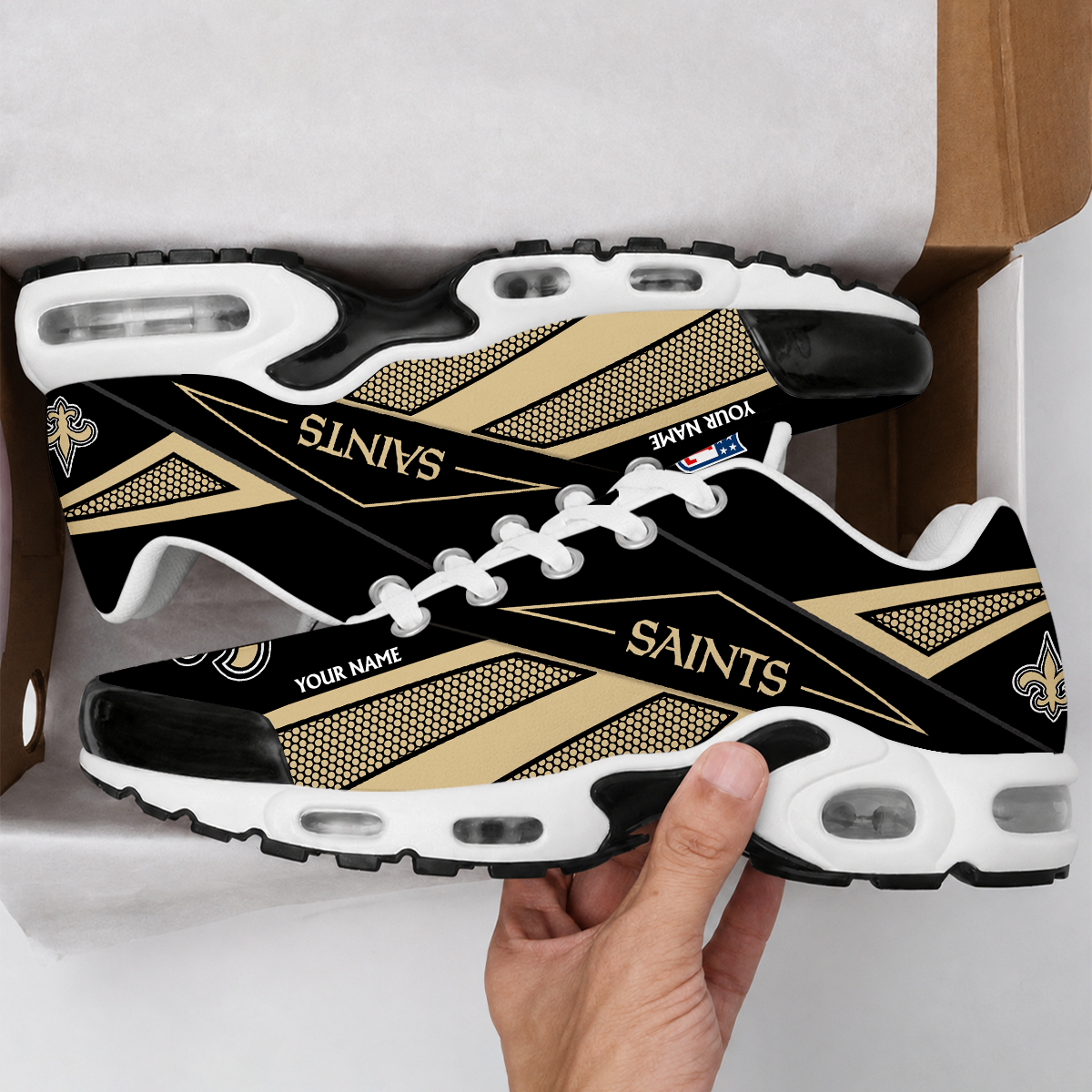 LIMITED EDITION - NEW CUSTOMIZED NFL24 NOS NEW ORLEANS SAINTS AIR MAX PLUS SNEAKERS