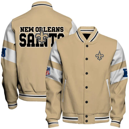 VIRAL EDITION - NEW CUSTOMIZED NFL24 NOS NEW ORLEANS SAINTS SATIN VARSITY & BASEBALL JACKET