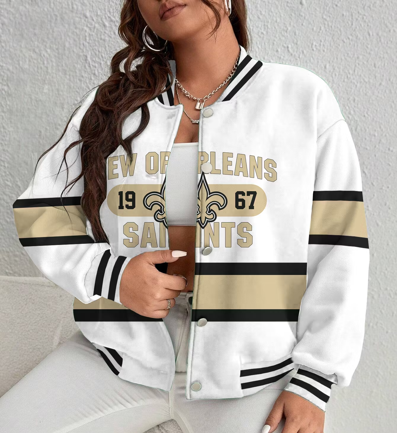 FINAL SALE - NEW CUSTOMIZED NFL24 NOS NEW ORLEANS SAINTS SATIN VARSITY & BASEBALL JACKET