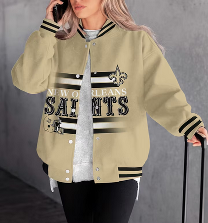 FINAL SALE - NEW CUSTOMIZED NFL24 NOS NEW ORLEANS SAINTS SATIN VARSITY & BASEBALL JACKET