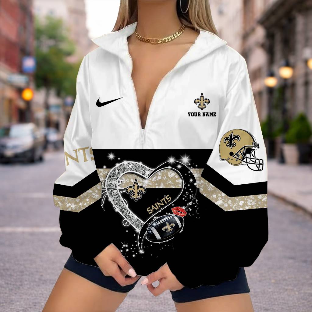 FINAL SALE - NEW CUSTOMIZED NFL24 NOS NEW ORLEANS SAINTS V-NECK ZIPPER SWEATSHIRT JACKET