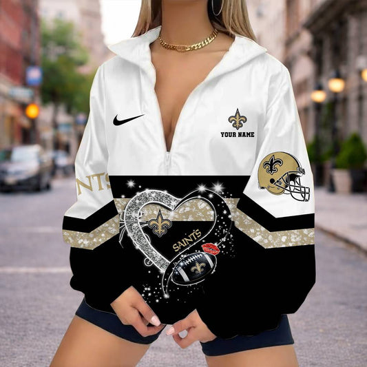 FINAL SALE - NEW CUSTOMIZED NFL24 NOS NEW ORLEANS SAINTS V-NECK ZIPPER SWEATSHIRT JACKET