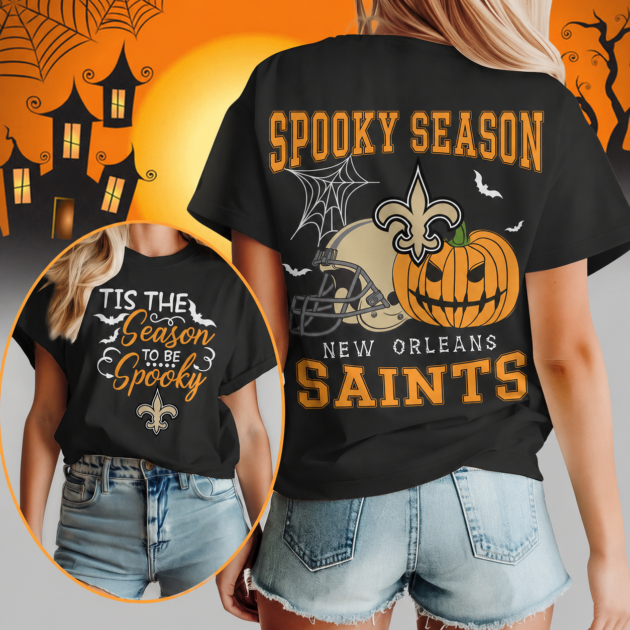 FLASH SALE - NEW CUSTOMIZED NFL24 NOS NEW ORLEANS SAINTS  HALLOWEEN T-SHIRT, HOODIE & ZIP HOODIE