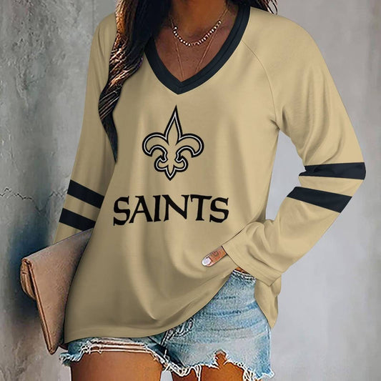 FLASH SALE - NEW CUSTOMIZED NFL24 NOS NEW ORLEANS SAINTS WOMEN'S V-NECK LONG SLEEVED SHIRT
