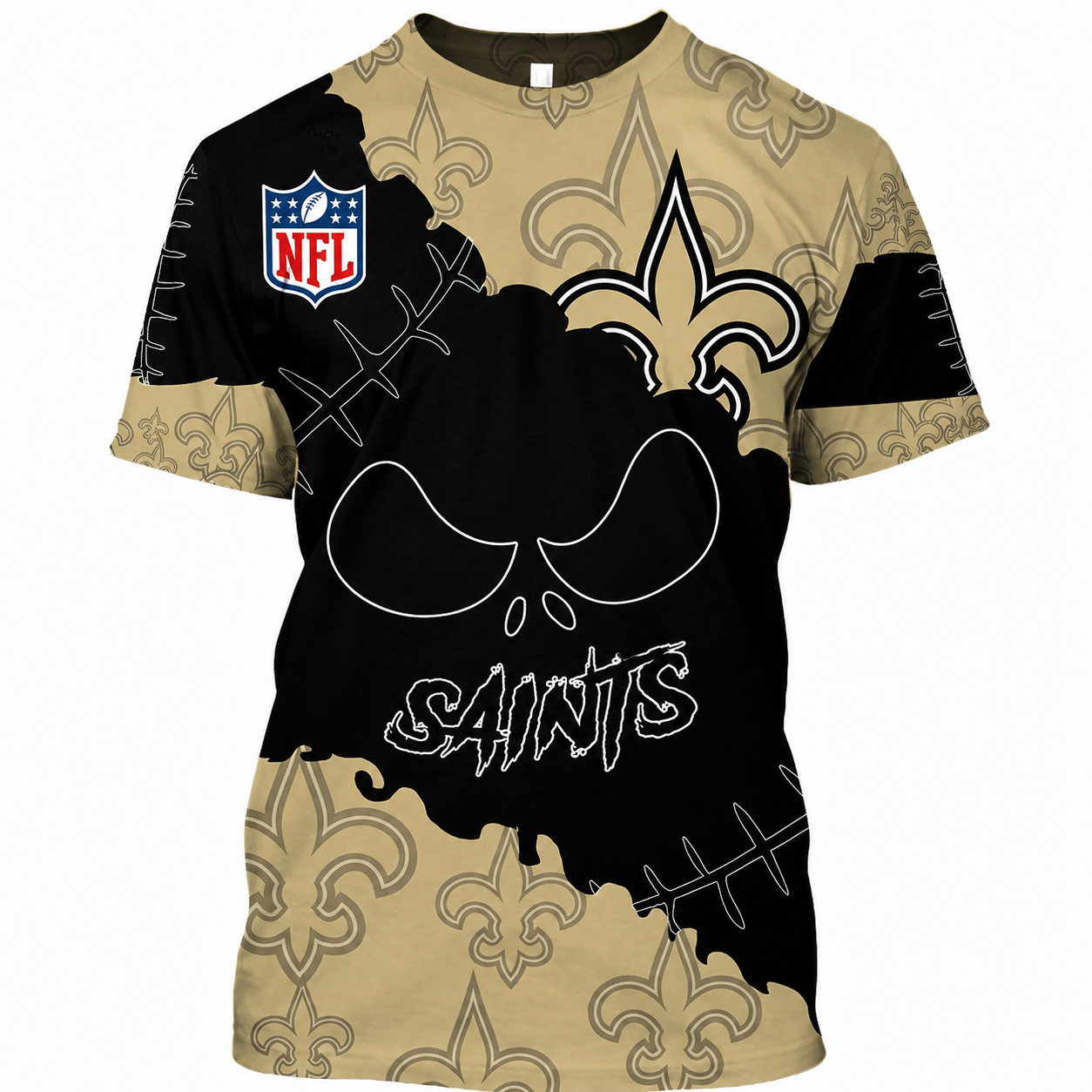 SPECIAL EDITION - NEW CUSTOMIZED NFL24 NOS NEW ORLEANS SAINTS HALLOWEEN SKULL APPAREL FOR FANS