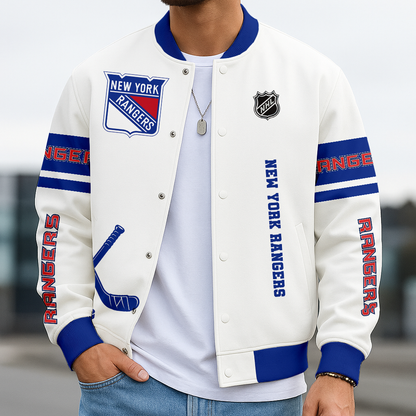 LIMITED EDITION - NEW CUSTOMIZED NHL24 NYR NY RANGERS BASEBALL JACKET, SATIN VARSITY JACKET