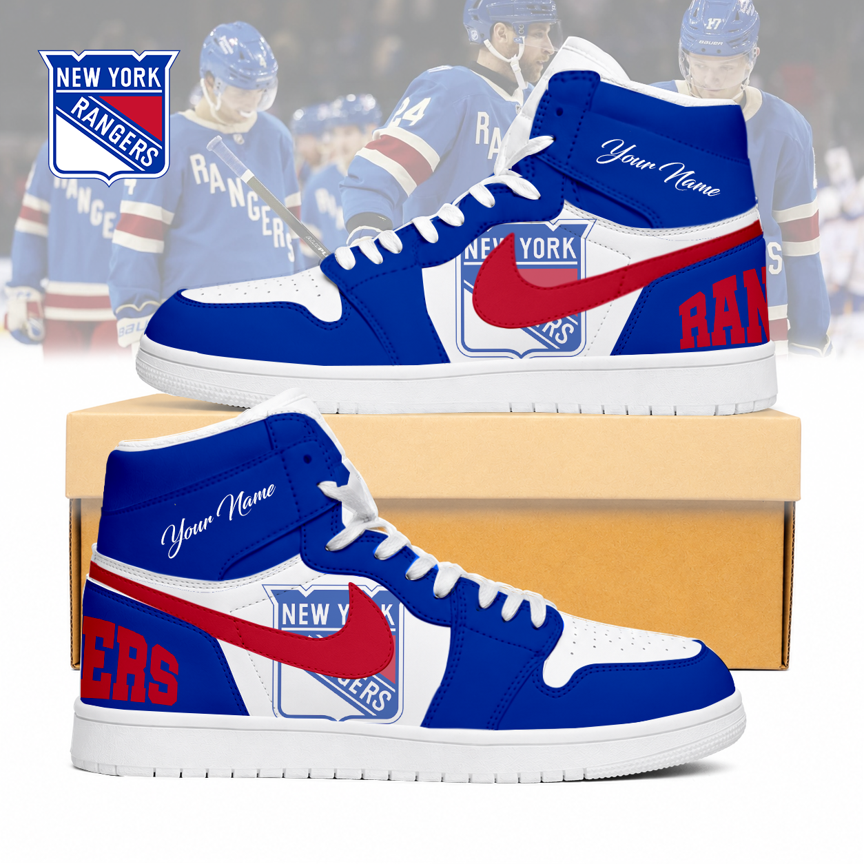 FINAL SALE - NEW CUSTOMIZED NHL24 NYR NEW YORK RANGERS AIR JORDAN SNEAKERS