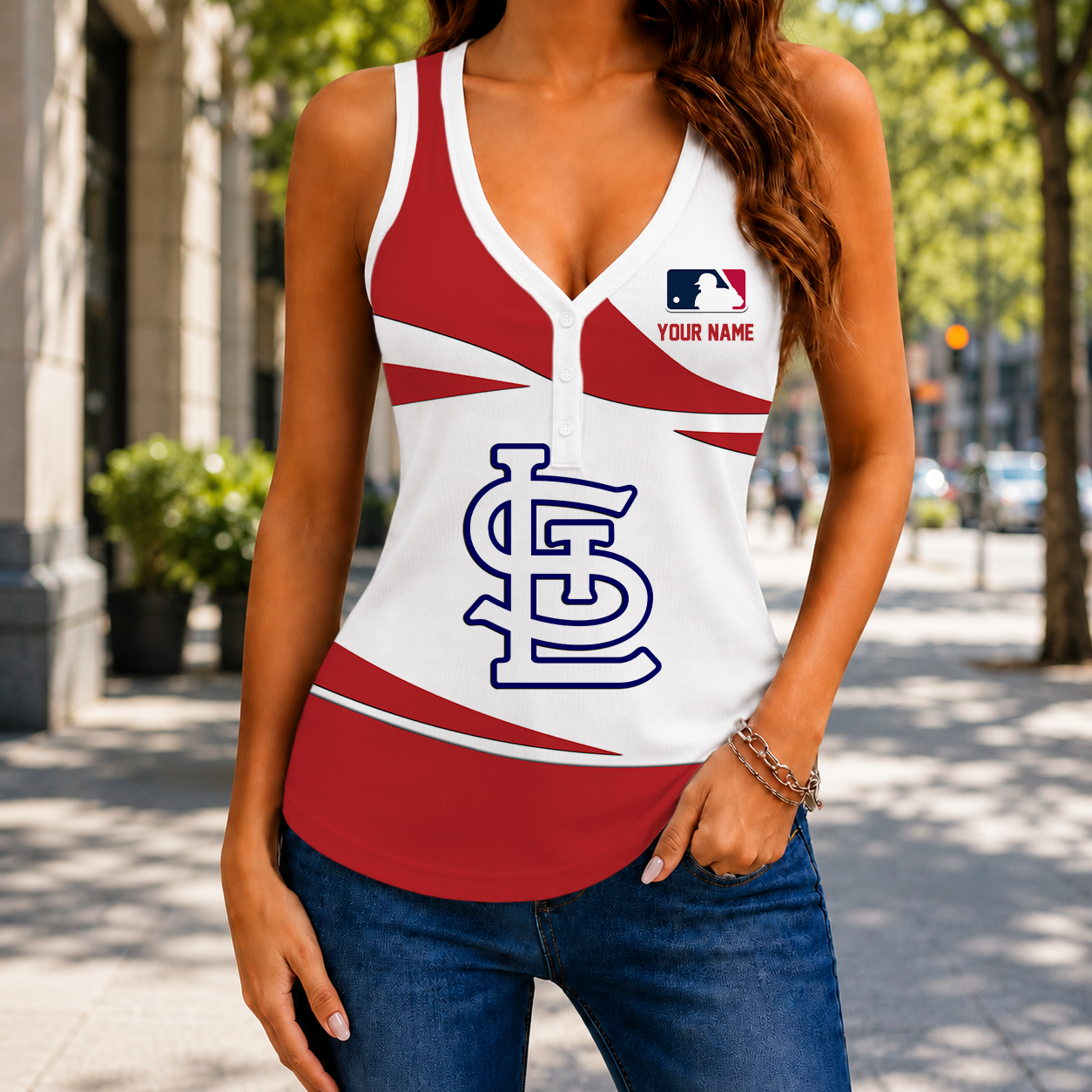 FINAL SALE - NEW CUSTOMIZED MLB24 SLC ST. LOUIS CARDINALS WOMEN'S V-NECK TANK TOP