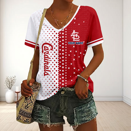FINAL SALE - NEW CUSTOMIZED MLB24 SLC ST. LOUIS CARDINALS V-NECK FEMALE SHIRT