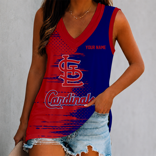 FINAL SALE - NEW CUSTOMIZED MLB24 SLC ST. LOUIS CARDINALS WOMEN'S V-NECK TANK TOP