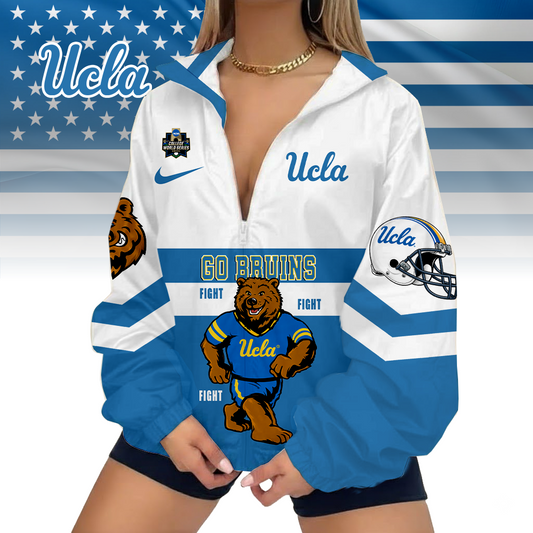 LIMITED EDITION - NEW CUSTOMIZED COLLEGE WORLD SERIES NCAA24 UCLA BRUINS V-NECK ZIPPER SWEATSHIRT JACKET