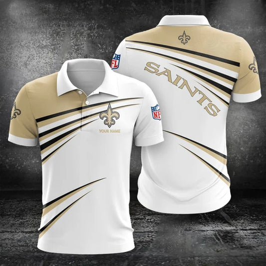 VIRAL EDITION - NEW CUSTOMIZED NFL24 NOS NEW ORLEANS SAINTS POLO, T-SHIRT & SHORT PANTS SET