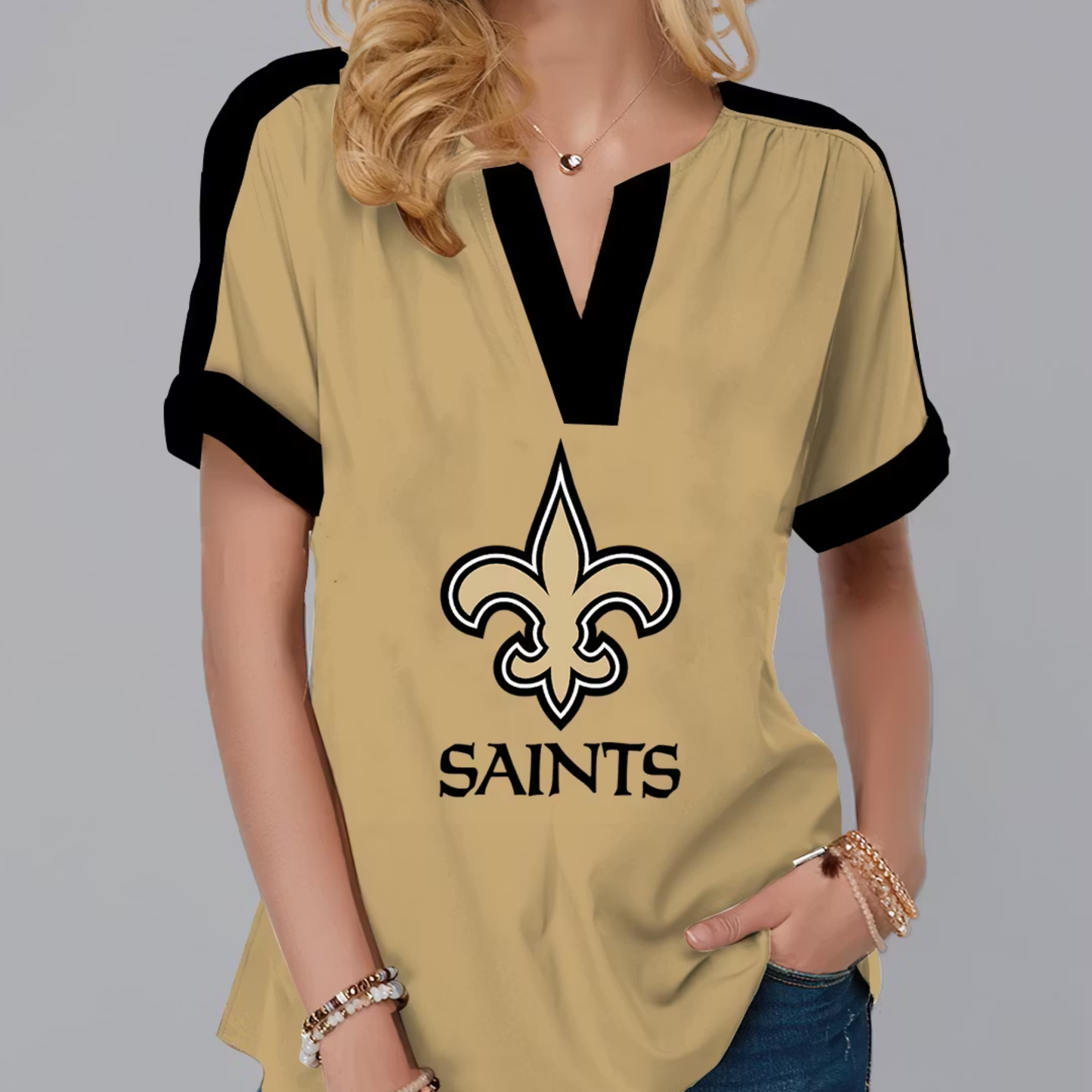 FINAL SALE - NEW CUSTOMIZED NFL24 NOS NEW ORLEANS SAINTS V-NECK FEMALE SHIRT