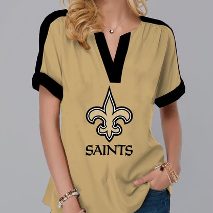 FINAL SALE - NEW CUSTOMIZED NFL24 NOS NEW ORLEANS SAINTS V-NECK FEMALE SHIRT
