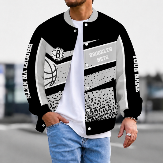 FLASH SALE - NEW CUSTOMIZED NBA25 BNE BROOKLYN NETS BASEBALL JACKET, SATIN VARSITY JACKET