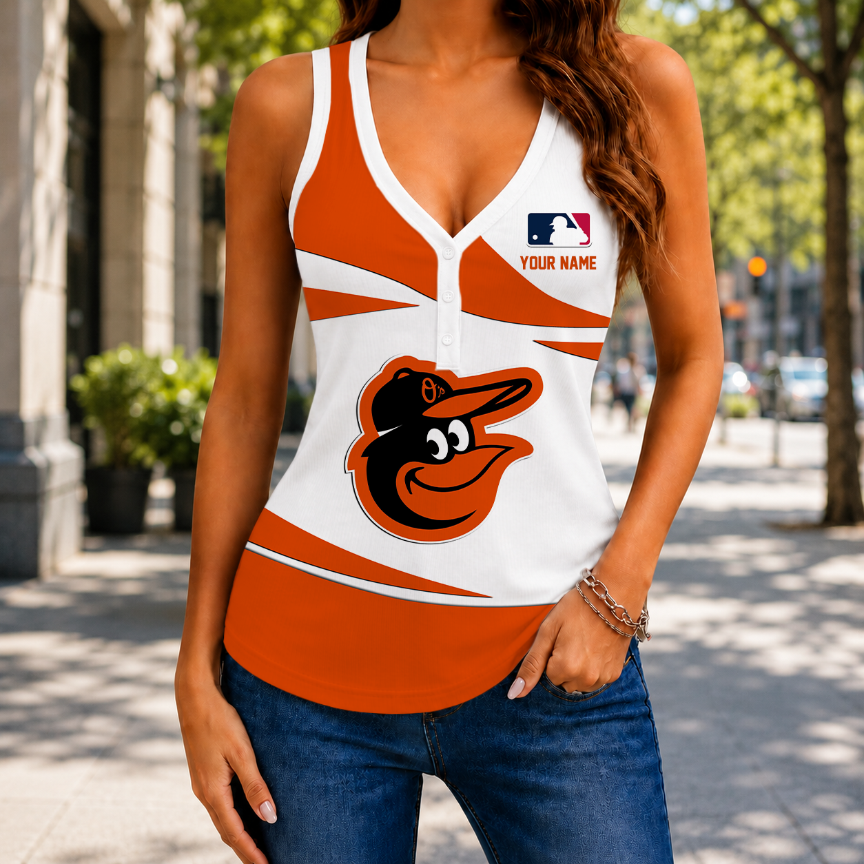 FINAL SALE - NEW CUSTOMIZED MLB25 BOS BALTIMORE ORIOLES WOMEN'S V-NECK TANK TOP