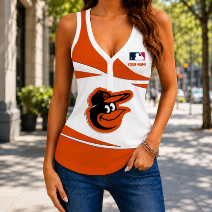 FINAL SALE - NEW CUSTOMIZED MLB25 BOS BALTIMORE ORIOLES WOMEN'S V-NECK TANK TOP