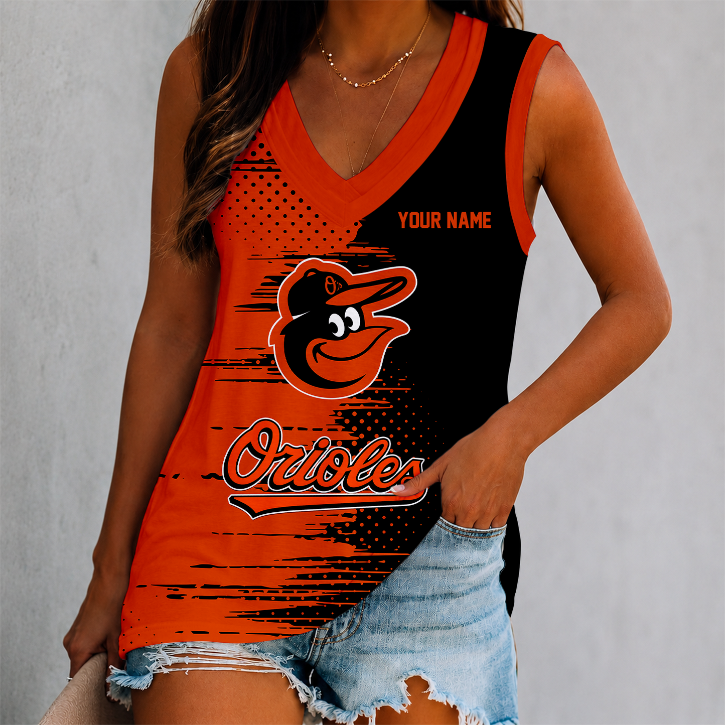 FINAL SALE - NEW CUSTOMIZED MLB25 BOS BALTIMORE ORIOLES WOMEN'S V-NECK TANK TOP