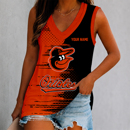 FINAL SALE - NEW CUSTOMIZED MLB25 BOS BALTIMORE ORIOLES WOMEN'S V-NECK TANK TOP