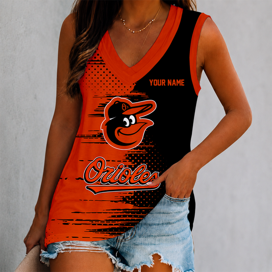 FINAL SALE - NEW CUSTOMIZED MLB25 BOS BALTIMORE ORIOLES WOMEN'S V-NECK TANK TOP