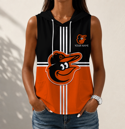 VIRAL EDITION - NEW CUSTOMIZED MLB25 BOS BALTIMORE ORIOLES WOMEN'S SLEEVELESS HOODED POCKET TANK TOP