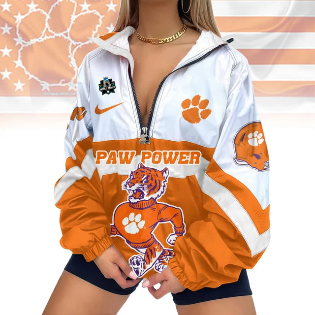 LIMITED EDITION - NEW CUSTOMIZED COLLEGE WORLD SERIES NCAA25 CLEMSON TIGERS V-NECK ZIPPER SWEATSHIRT JACKET