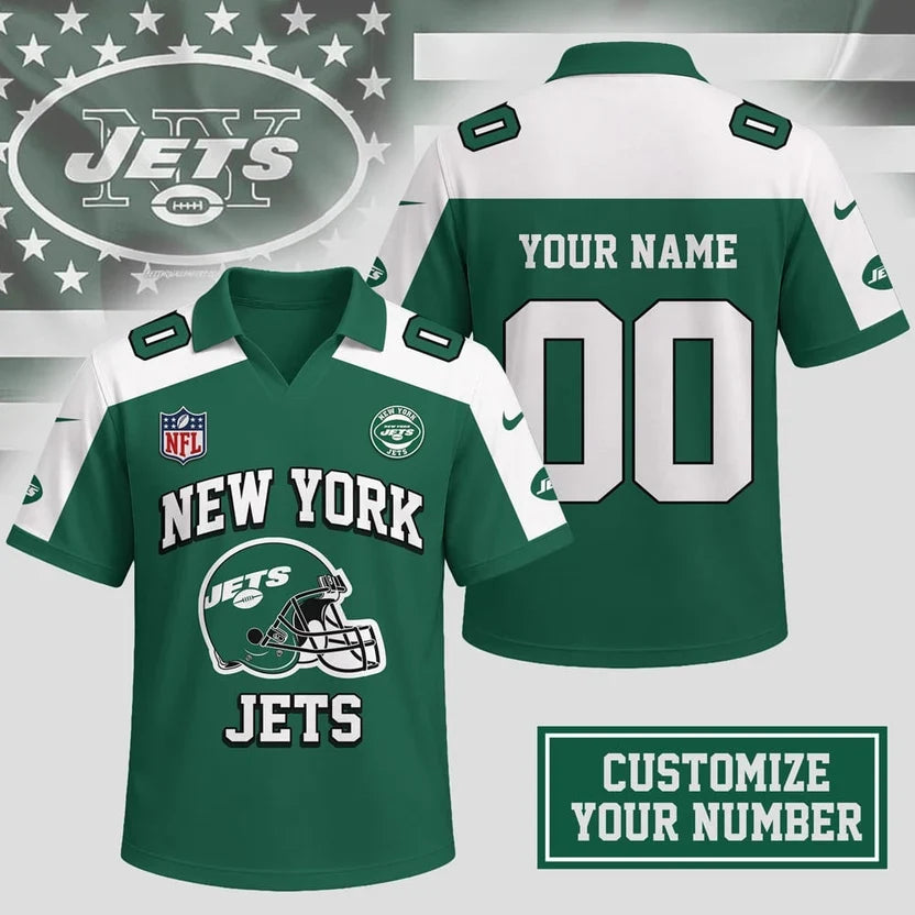 HOT DEAL - NEW CUSTOMIZED NFL25 NYJ NEW YORK JETS POLO SHIRT