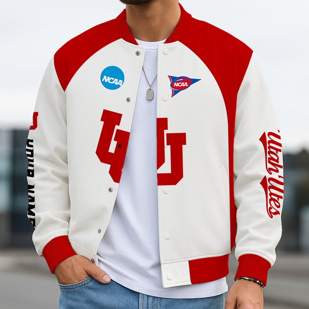 LIMITED DROP - NEW CUSTOMIZED NCAA FOOTBALL BOWL SUBDIVISION 25 UTU UTAH UTES BASEBALL JACKET, SATIN VARSITY JACKET
