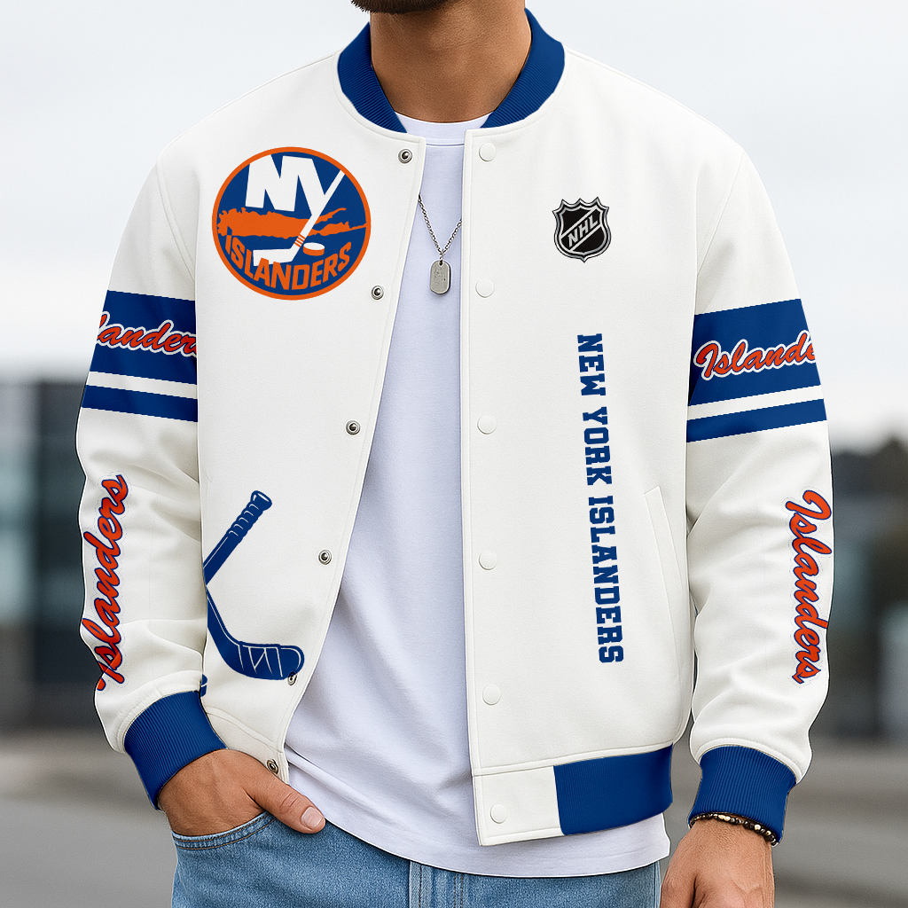LIMITED EDITION - NEW CUSTOMIZED NHL25 NYI NY ISLANDERS BASEBALL JACKET, SATIN VARSITY JACKET