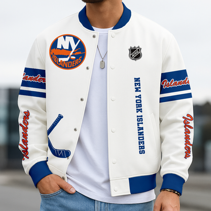 LIMITED EDITION - NEW CUSTOMIZED NHL25 NYI NY ISLANDERS BASEBALL JACKET, SATIN VARSITY JACKET