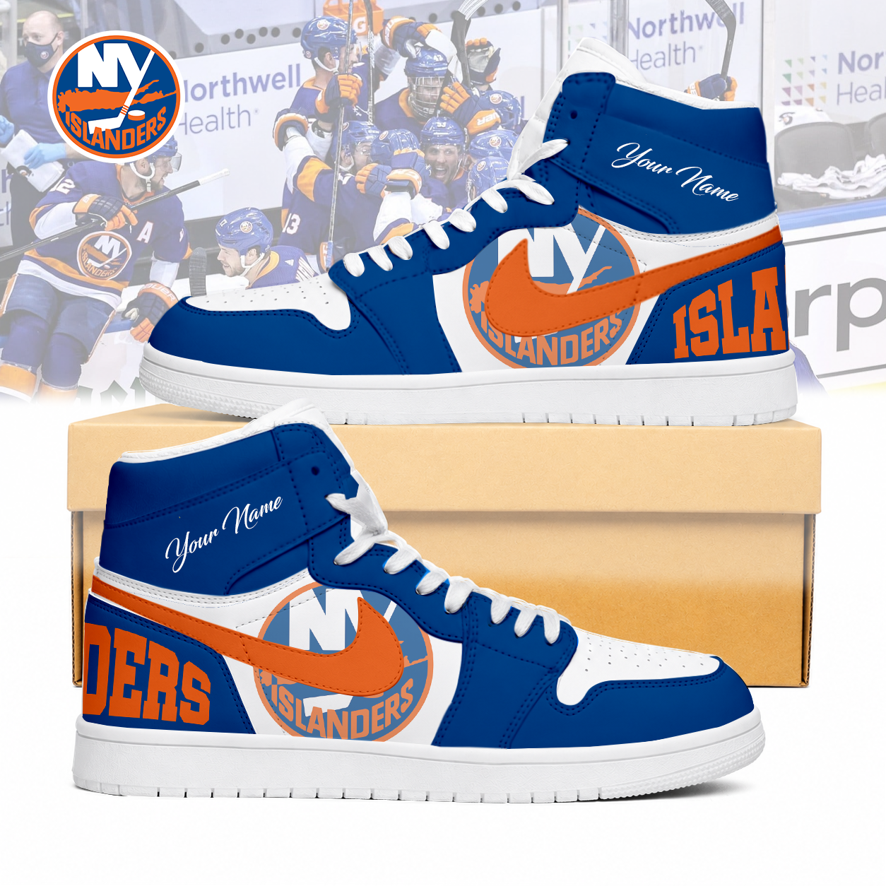 FINAL SALE - NEW CUSTOMIZED NHL25 NYI NEW YORK ISLANDERS AIR JORDAN SNEAKERS