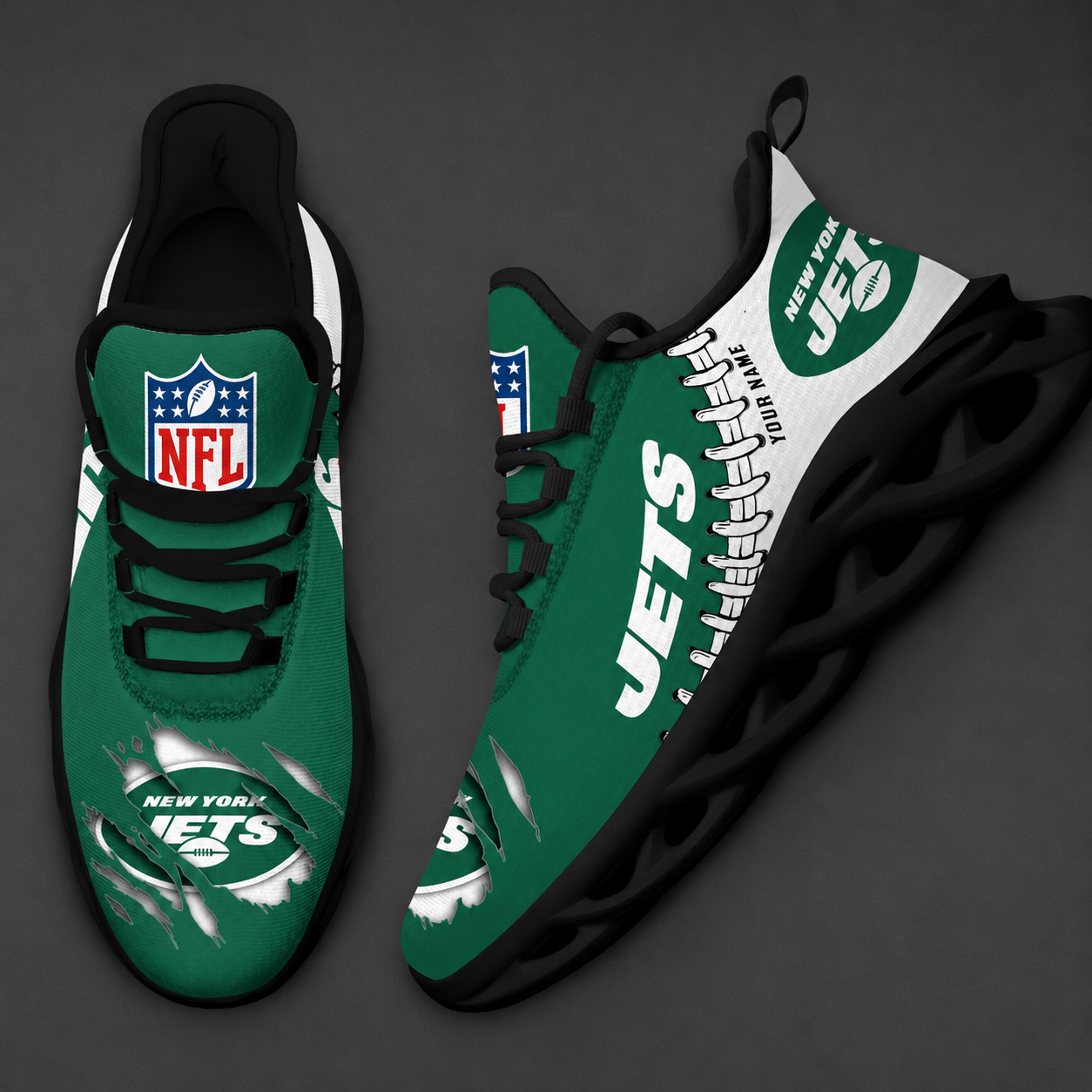 FINAL SALE - NEW CUSTOMIZED NFL25 NYJ NEW YORK JETS UNISEX MAX SOUL SHOES