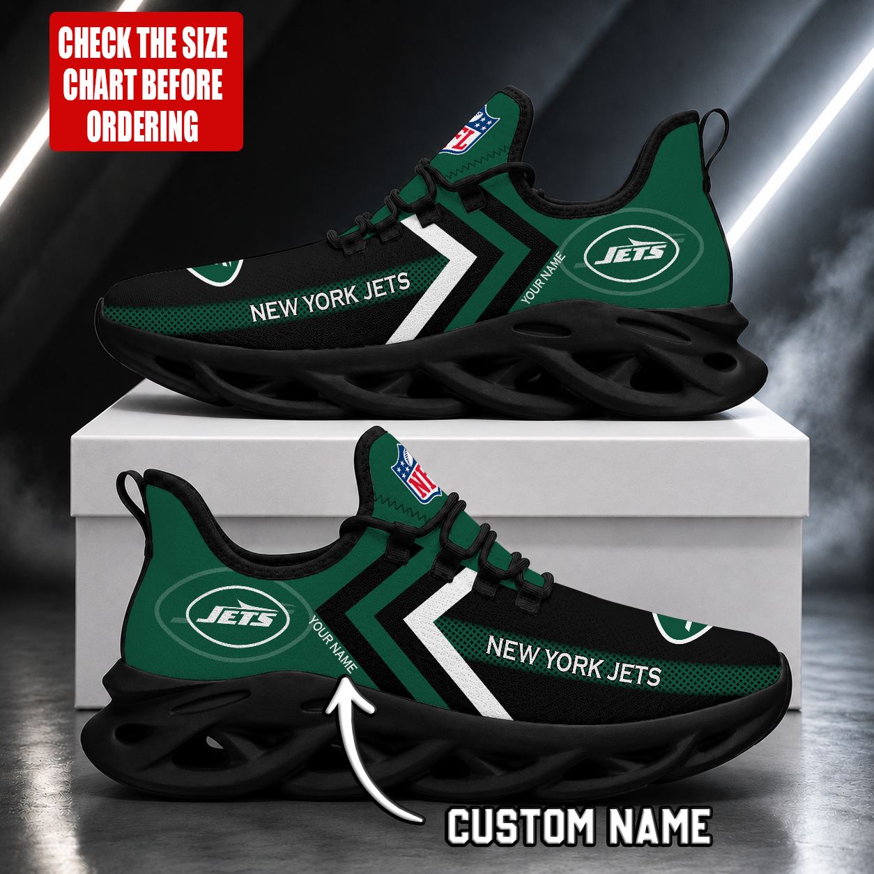 FINAL SALE - NEW CUSTOMIZED NFL25 NYJ NEW YORK JETS UNISEX MAX SOUL SHOES