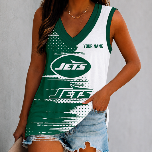 FINAL SALE - NEW CUSTOMIZED NFL25 NYJ NEW YORK JETS WOMEN'S V-NECK TANK TOP