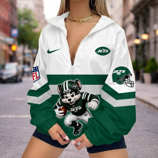 FINAL SALE - NEW CUSTOMIZED NFL25 NYJ NEW YORK JETS V-NECK ZIPPER SWEATSHIRT JACKET
