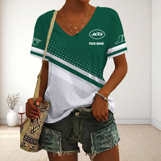VIRAL EDITION - NEW CUSTOMIZED NFL25 NYJ NEW YORK JETS V-NECK FEMALE SHIRT