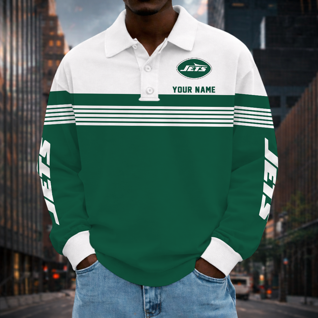 EXCLUSIVE EDITION - NEW CUSTOMIZED NFL25 NYJ NEW YORK JETS LONG SLEEVE POLO SHIRT