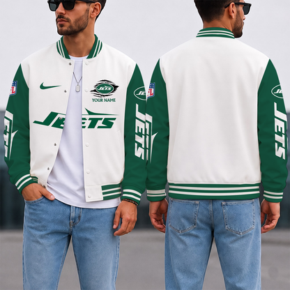 SPECIAL EDITION - NEW CUSTOMIZED NFL25 NYJ NEW YORK JETS SATIN VARSITY & BASEBALL JACKET