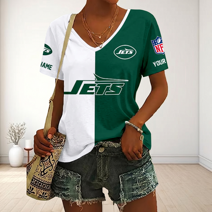 VIRAL EDITION - NEW CUSTOMIZED NFL25 NYJ NEW YORK JETS V-NECK FEMALE SHIRT