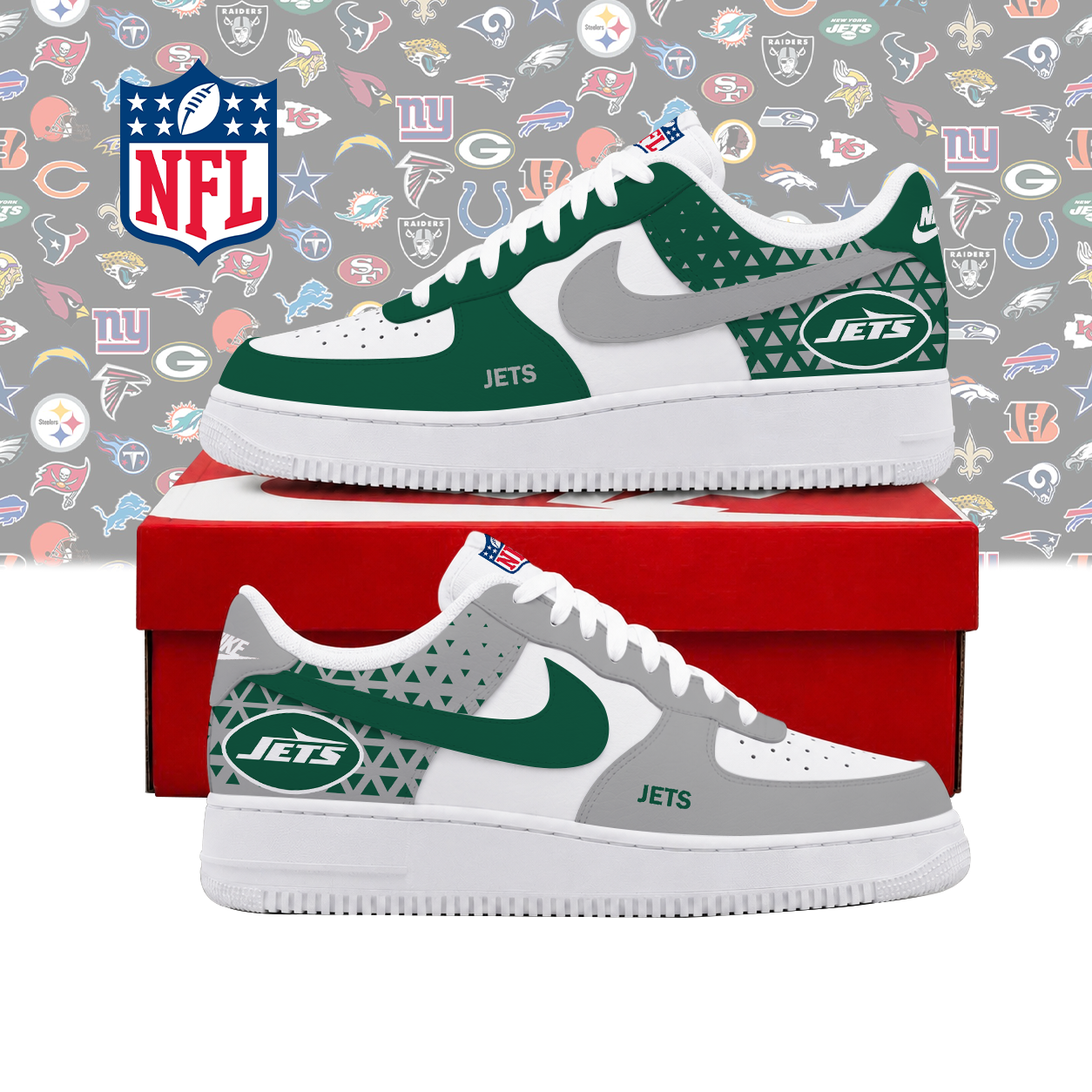 SPECIAL EDITION - NEW CUSTOMIZED NFL25 NYJ NEW YORK JETS AF1 SHOES