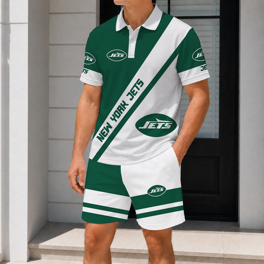 FINAL SALE - NEW CUSTOMIZED NFL25 NYJ NEW YORK JETS POLO SHIRT & SHORT PANTS SET