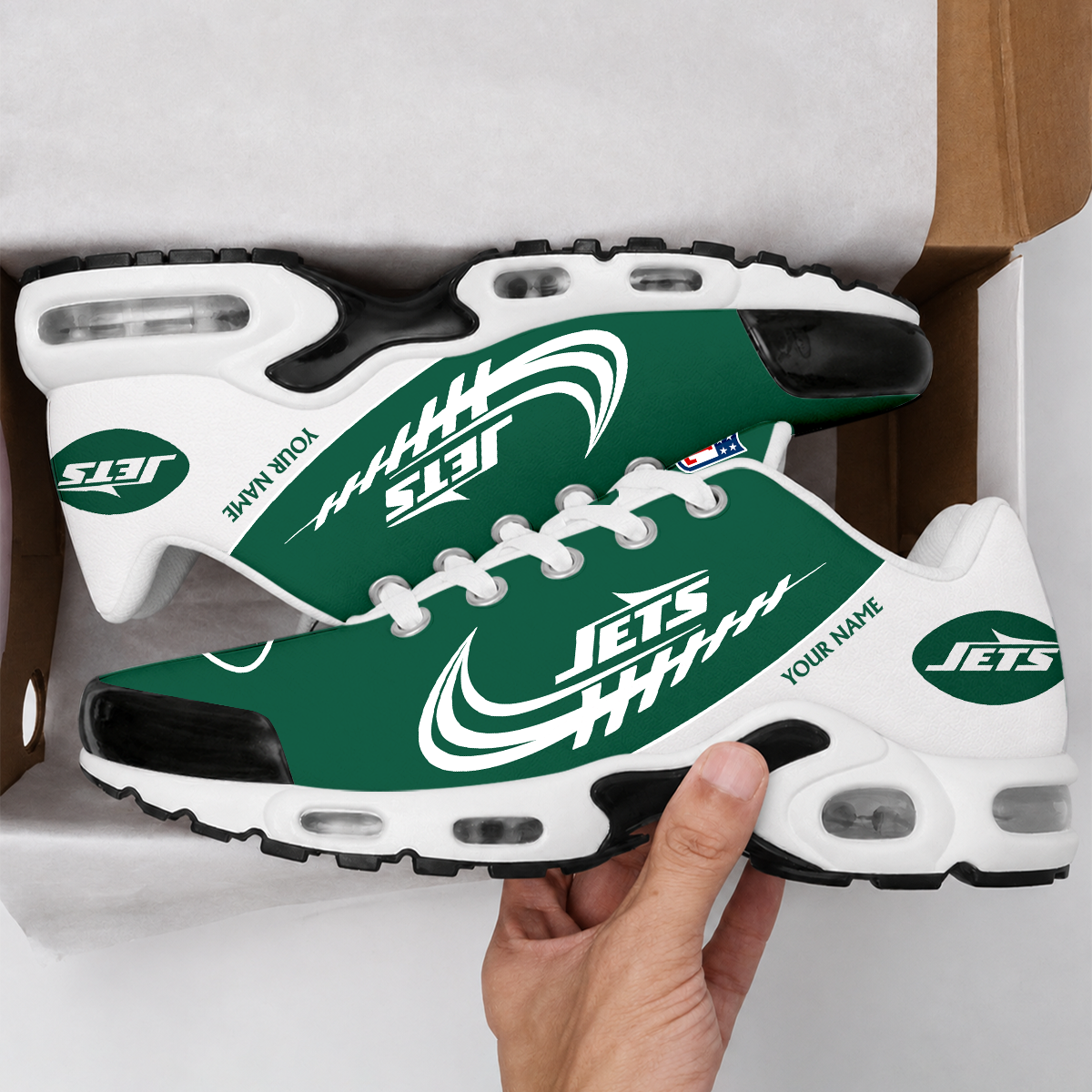 FLASH SALE - NEW CUSTOMIZED NFL25 NYJ NEW YORK JETS AIR MAX PLUS SNEAKERS