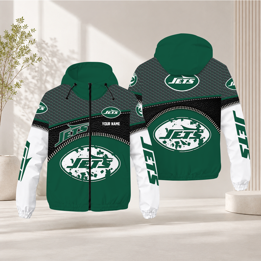 HOT DEAL - NEW CUSTOMIZED NFL25 NYJ NEW YORK JETS WINDBREAKER JACKET