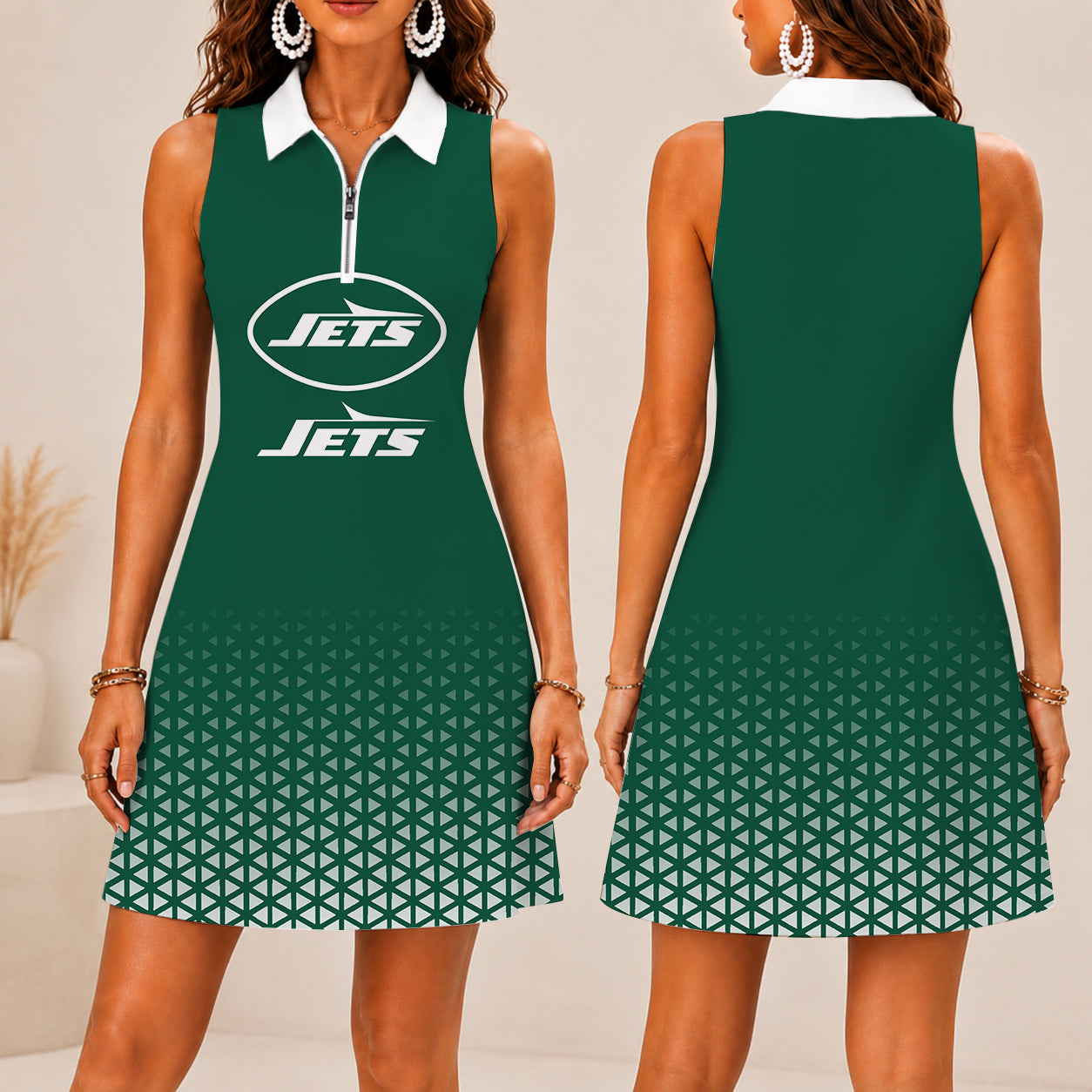 LIMITED EDITION - NEW CUSTOMIZED NFL25 NYJ NEW YORK JETS WOMEN'S ZIP SLEEVELESS POLO DRESS